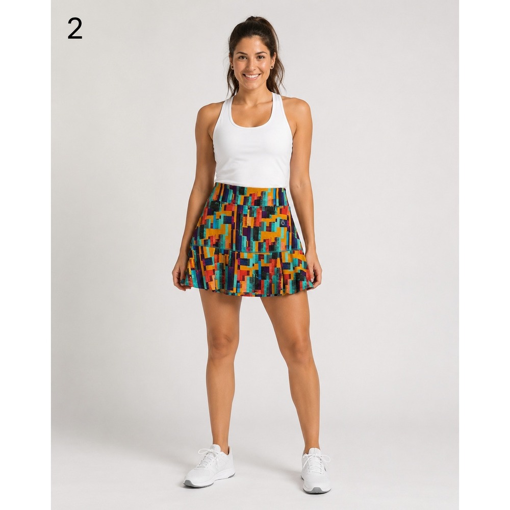 Dona Jo Fitwear JoJo Athletic Tennis Skort Womens 2 Large Multi Color Geometric